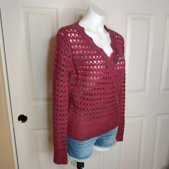 Anthropologie Nick & Mo crochet faux wrap V-neck sweater sz S - Picture 4 of 7